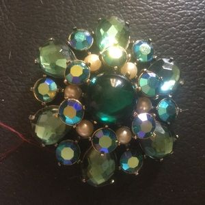 H. POMENANTZ Vintage Rivoli Emerald Crystal Brooch